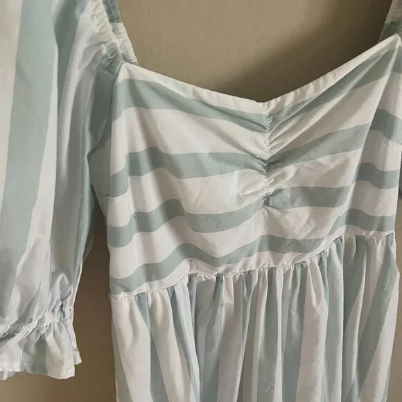 Abercrombie and Fitch Aqua and White Striped Ruffle Babydoll Maxi Dress XS - Picture 3 of 6